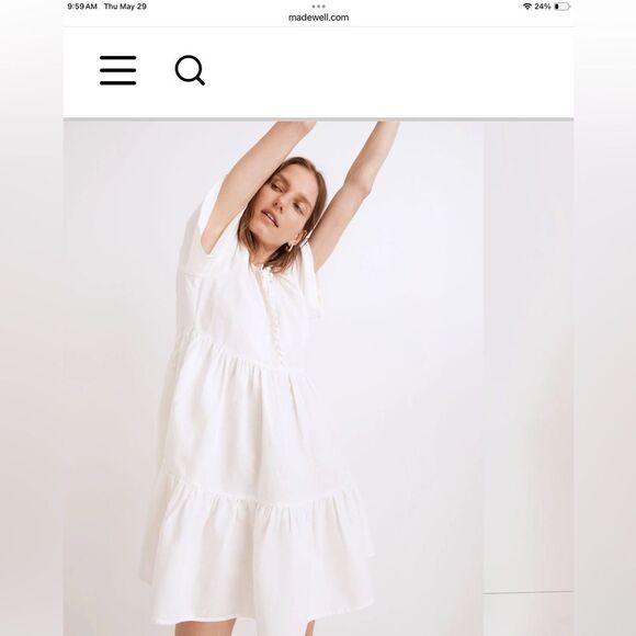 MADEWELL FLUTTER‎ SLEEVE TIERED LINEN BLEND DRESS IN IVORY - Picture 1 of 8